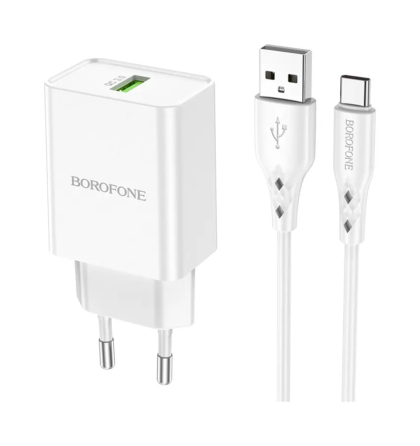Rychlonabíječka Borofone BN5 Sunlight včetně USB-C datového kabelu bílá 18W 75542
