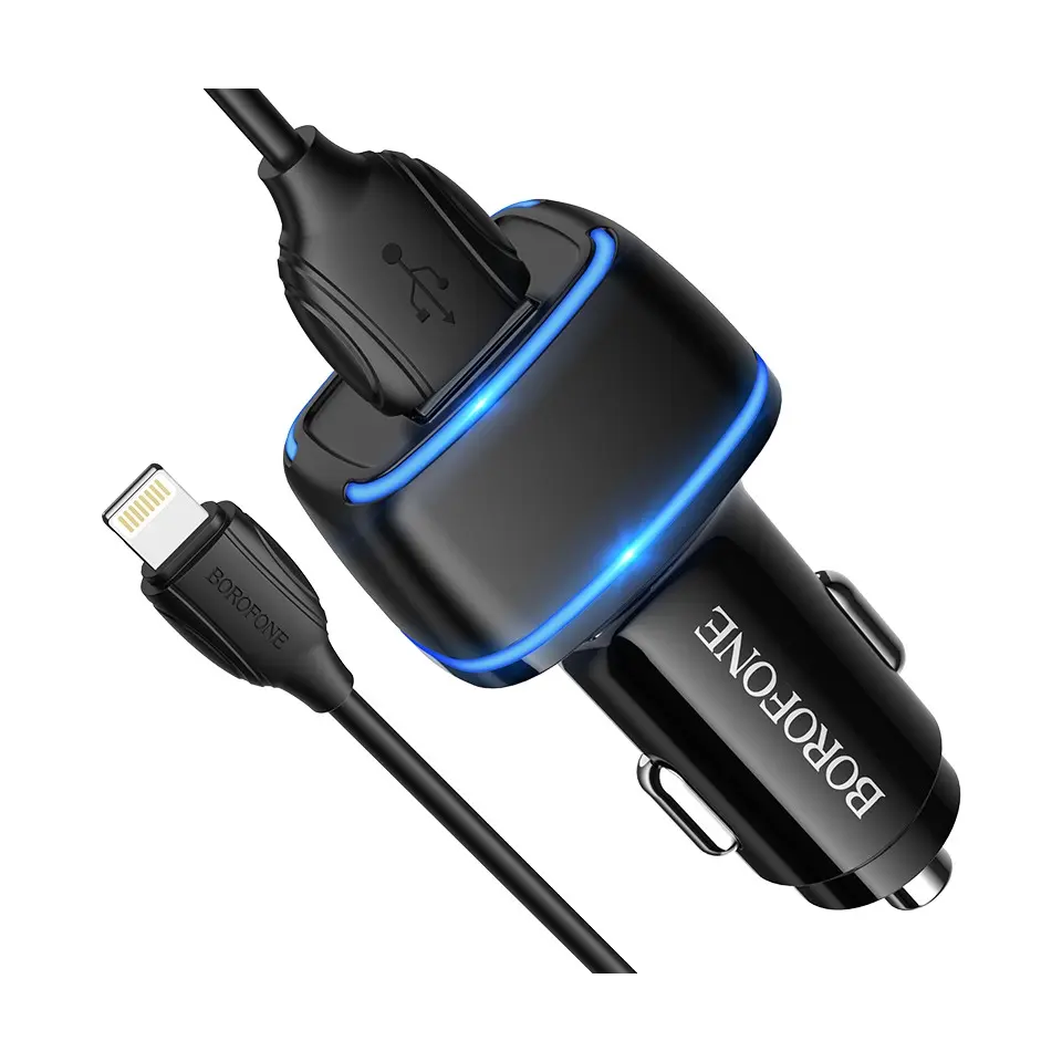 Nabíječka do auta Borofone BZ14 12W pro iPhone včetně datového kabelu Dual černá 75582