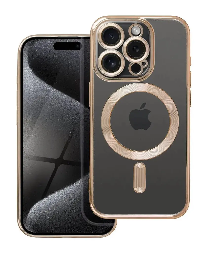 Kryt TopQ Electro iPhone 15 Pro MagSafe se zlatým rámečkem 115599