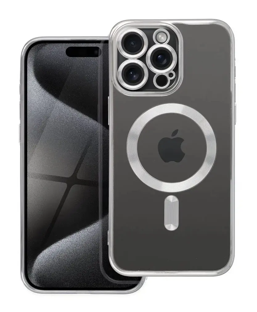 Kryt TopQ Electro iPhone 15 Pro Max MagSafe se stříbrným rámečkem 115612