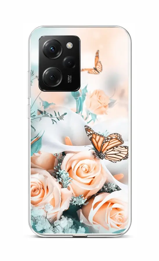 Kryt TopQ Xiaomi Poco X5 Pro 5G Růže s motýlem 95956