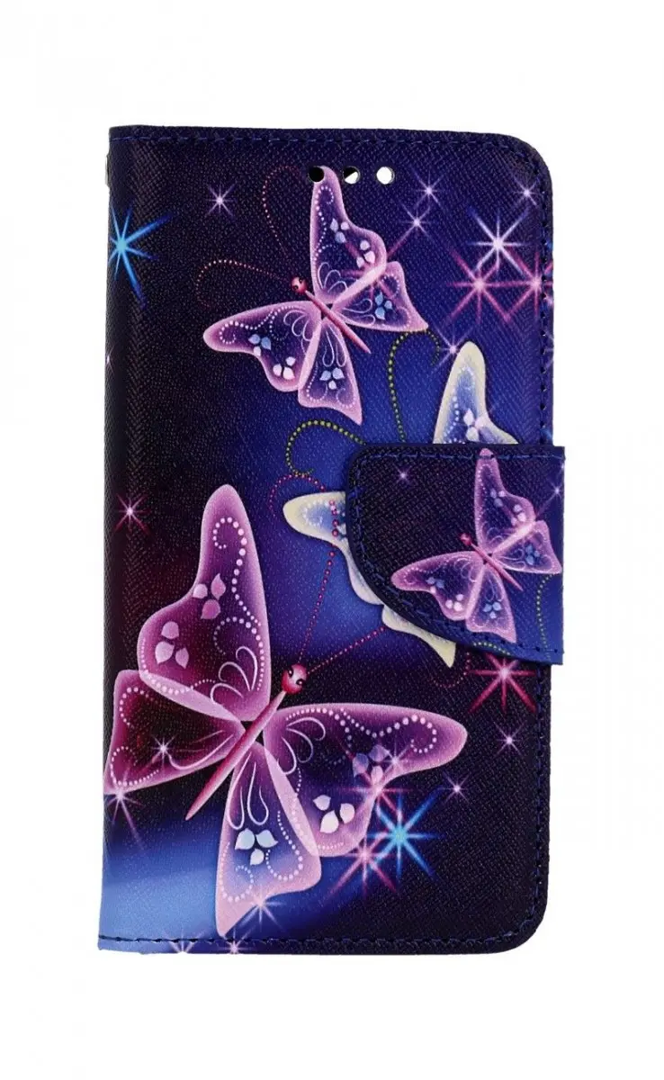 Pouzdro TopQ iPhone 13 mini knížkové Modré s motýlky 66415
