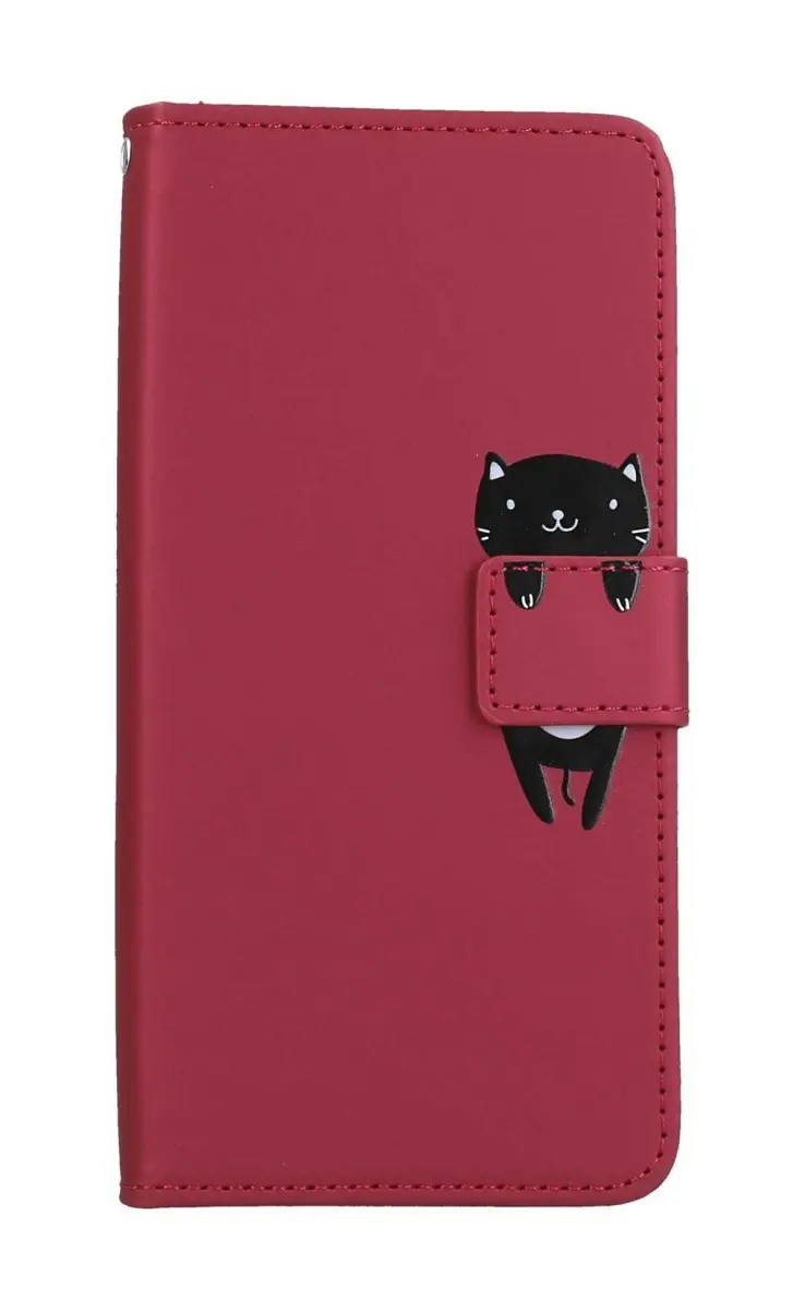 Pouzdro TopQ Xiaomi Redmi Note 12 Pro+ 5G knížkové vínové s kočičkou 96542