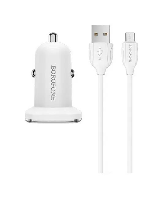 Nabíječka do auta Borofone BZ12 micro USB 2.4A Dual bílá 76689
