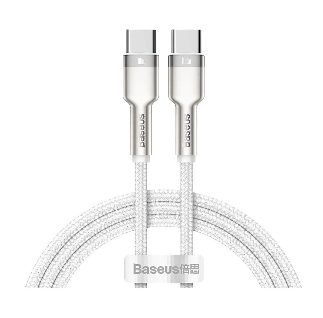 Datový kabel Baseus Cafule Metal - typ C na typ C - PD 100W 5A 1m (CATJK-C02) bílo-stříbrný 136986