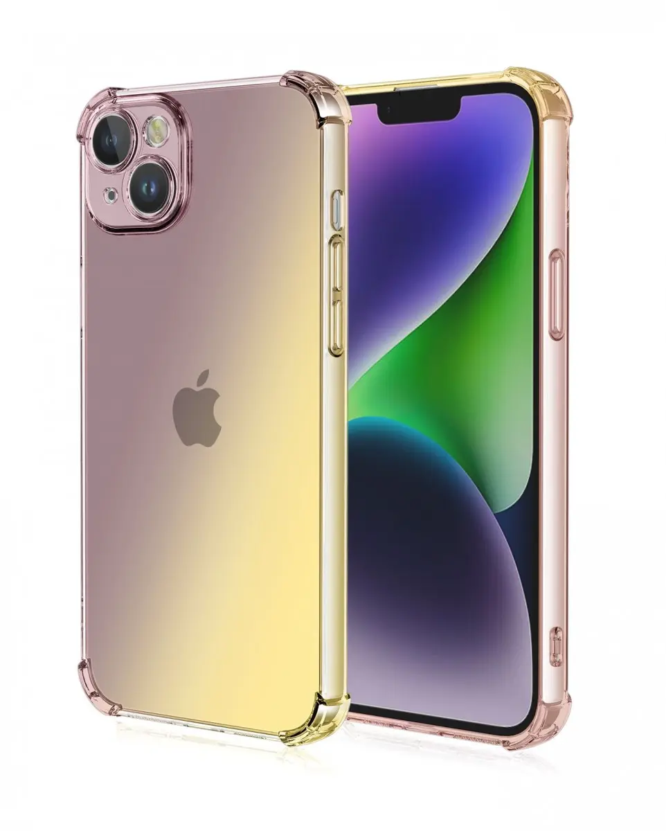 Kryt TopQ iPhone 15 Shock duhový purpurovo-žlutý 99696
