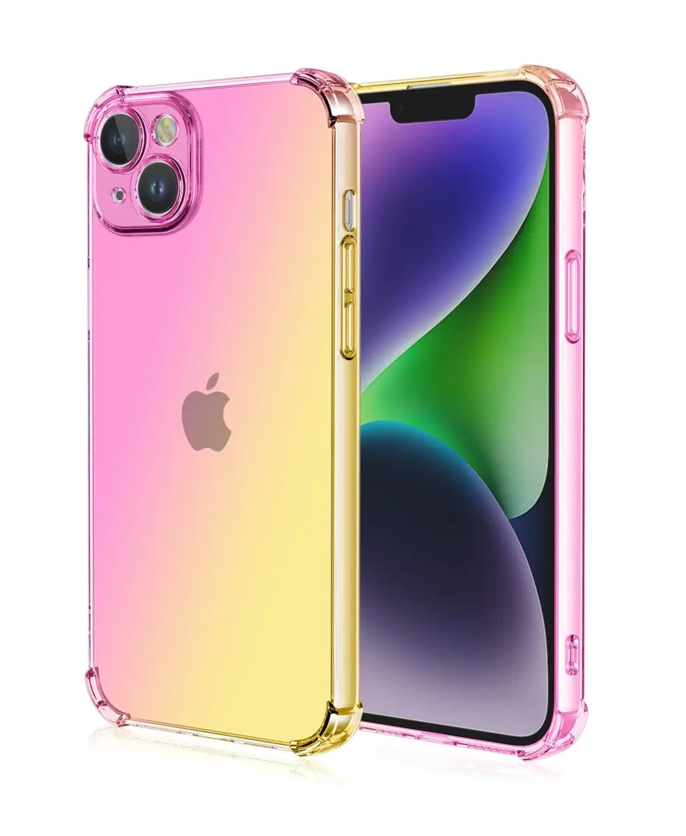 Kryt TopQ iPhone 15 Shock duhový růžovo-žlutý 99698
