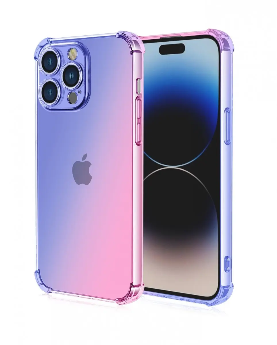 Kryt TopQ iPhone 15 Pro Shock duhový modro-růžový 99703