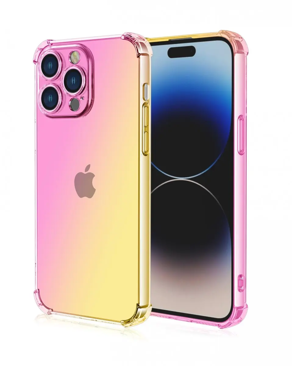Kryt TopQ iPhone 15 Pro Shock duhový růžovo-žlutý 99704