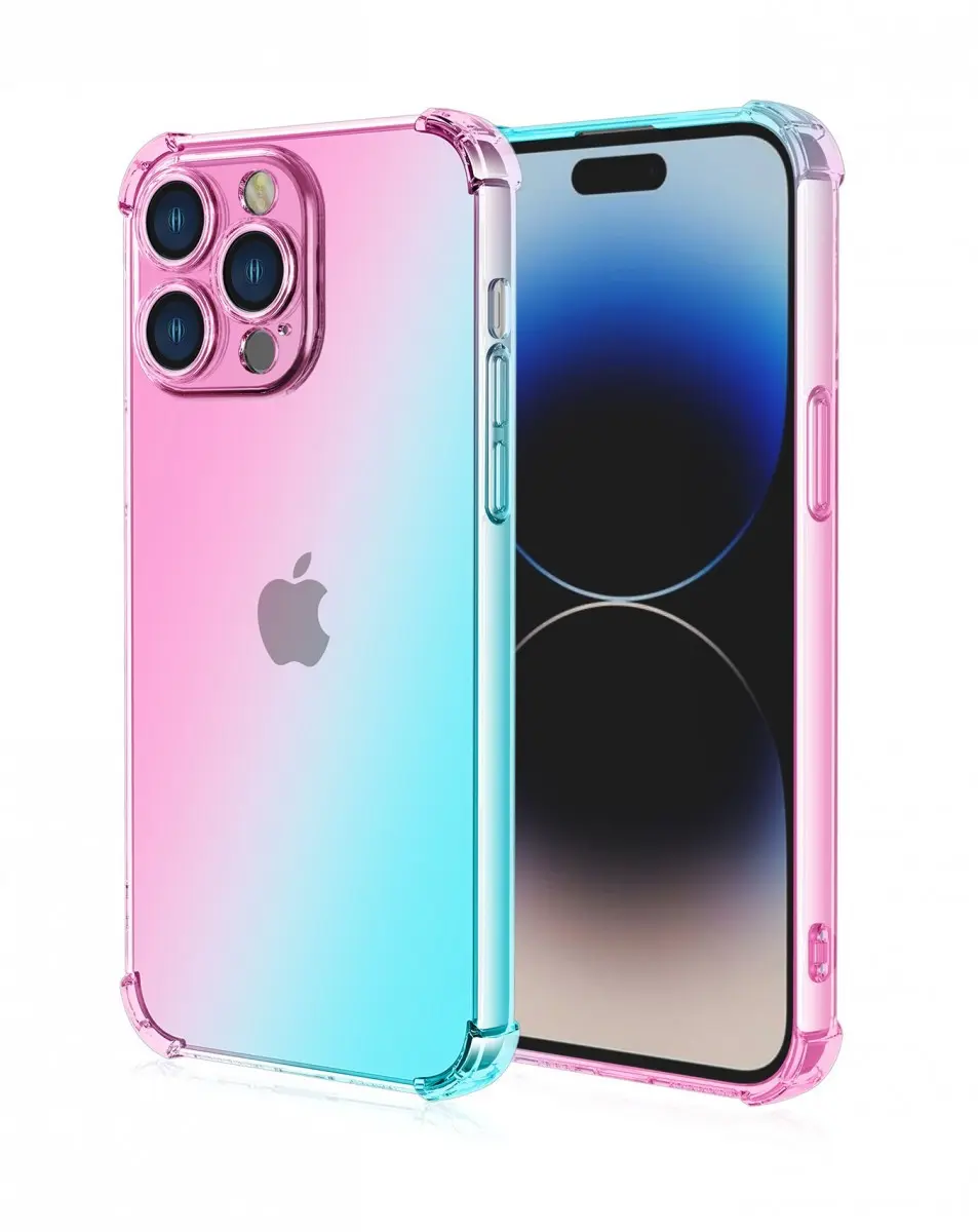 Kryt TopQ iPhone 15 Pro Max Shock duhový mentolovo-růžový 99707