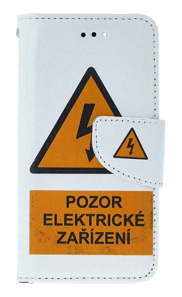 Pouzdro TopQ iPhone SE 2020 knížkové Pozor elektrické zařízení 49764