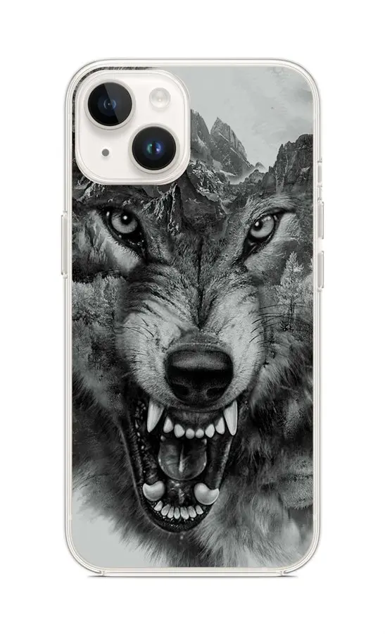 Kryt TopQ iPhone 14 Černobílý vlk 109816