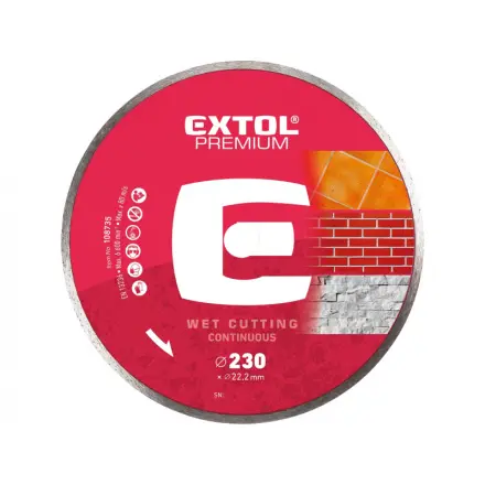 Extol Premium kotouč diamantový řezný celoobvodový - mokré řezání, O 230x22,2x2,8mm 108735