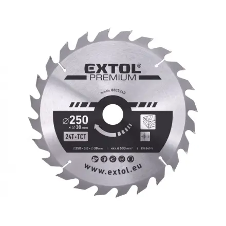 EXTOL PREMIUM 8803242 kotouč pilový s SK plátky, O 250x3,0x30mm, 60T Dostupné varianty: Pilový kotouč s SK plátky EXTOL PREMIUM ø 250x2,2x30mm/24 zubů