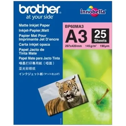 Brother Photo Matt Paper, BP60MA3, foto papír, matný, bílý, A3, 145 g/m2, 25 ks, inkoustový