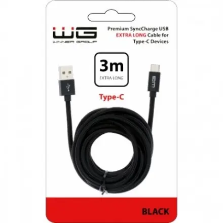 WG - Datový kabel Type-C to USB-A / 3m / nylon braided / black