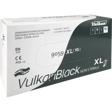 Vulkan VulkanBlack černé jednorázové bezprašné nitrilové rukavice, velikost XL, 100 ks