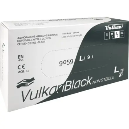 Vulkan VulkanBlack černé jednorázové bezprašné nitrilové rukavice, velikost L, 100 ks