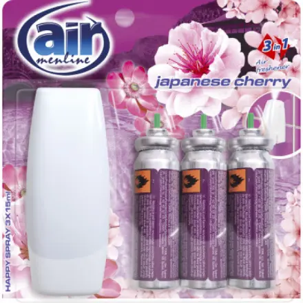 Air Menline Japanese Cherry Happy Osvěžovač náhradní náplň 3 x 15 ml sprej 1 STROJEK