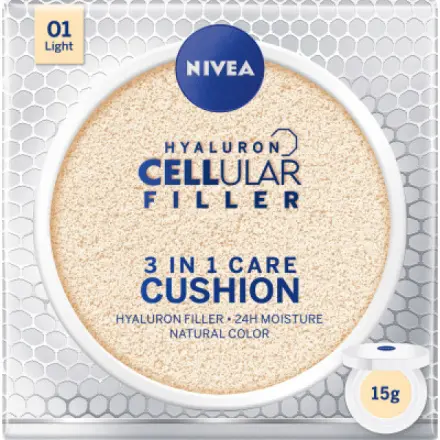 Nivea Hyaluron Cellular Filler 3v1 pečující tónovací krém make-up v houbičce 01 Světlý 15 g