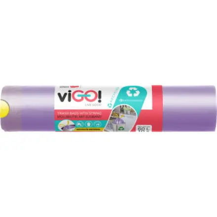 Quickpack viGO pytle na odpad zatahovací fialové LDPE 27 µ 60 l, 60 × 72 cm, 10 ks