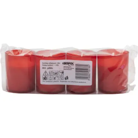 Bispol hřbitovní svíčka velká bez krytu, červená, balení 4 ks (4x50g), 962205