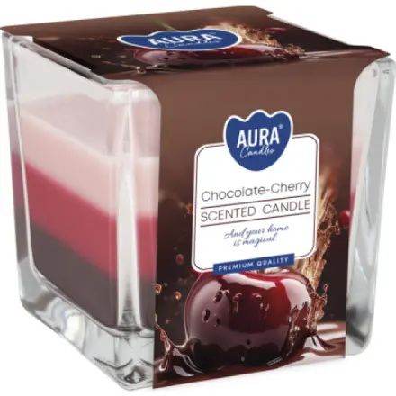 Bispol Tříbarevná vonná svíčka ve skle - Chocolate Cherry 170 g