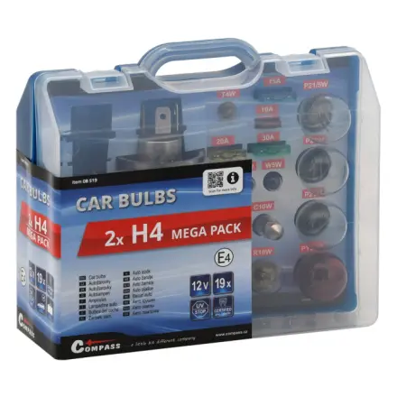 Compass Žárovky 12V servisní box MEGA H4+H4+pojistky, 08519