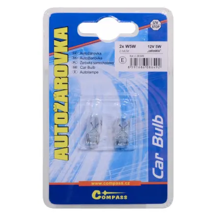 Compass Žárovka 12V W5W 5W T10 celosklo blister 2ks, 08649