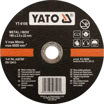 Yato Kotouč řezný na kov 115 x 22 x 1,2 mm INOX, YT-6101