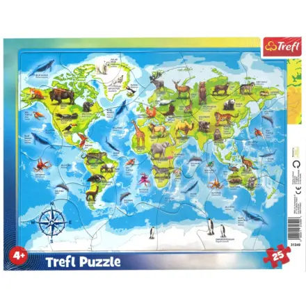 Puzzle Mapa světa se zvířátky 25 dílků