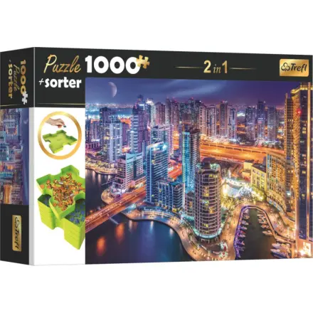 Puzzle s třídičem 2v1: Noční Dubaj 1000 dílků