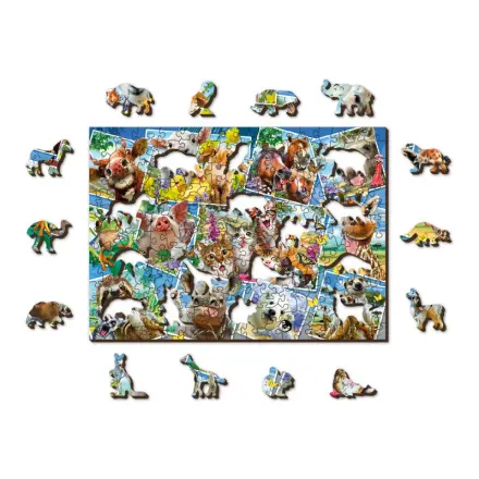 Wooden City Puzzle Zvířecí pohlednice 2v1, dřevěné, 505 dílků