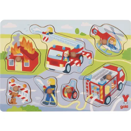 Puzzle vkládací - Hasiči dřevěné, 7ks (Goki)