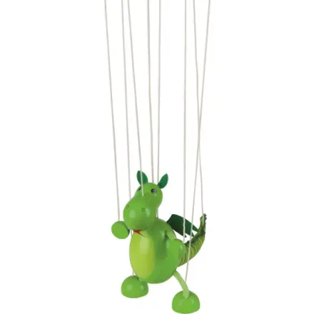 Loutka marioneta - Dinosaurus zelený dřevěný (Goki)