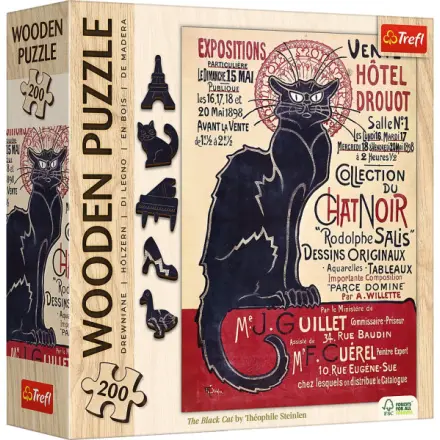 Dřevěné puzzle Art Steinlen Černá kočka, Le Chat Noir 200 dílků