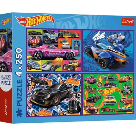 Puzzle 4v1 Závodní auta/Hot wheels 4x250 dílků 33,9x23,9cm v krabici 34x26x6cm