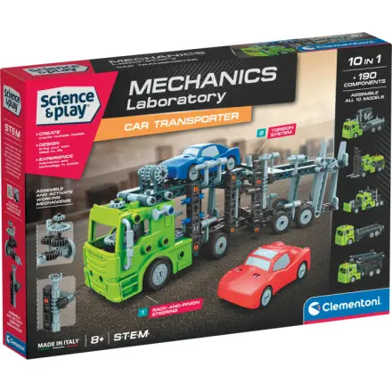 CLEMENTONI Science&Play Mechanická laboratoř: Přepravník automobilů 10v1 167156