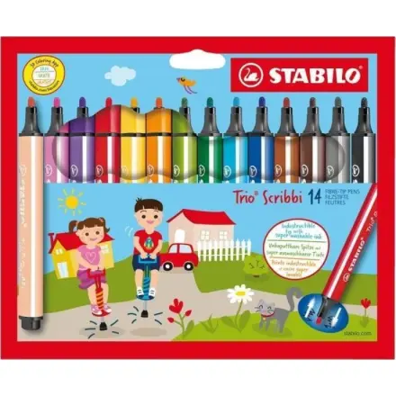 STABILO Trio Scribbi Trojhranný vláknový fix - sada 14 barev