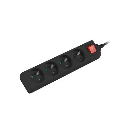NATEC Prodlužovací kabel Lanberg PS1, 4 zásuvky, 1,5m, vypínač, černá PS1-04E-0150-BK