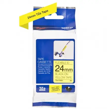 TZe-FX651, černý tisk na žluté, šířka 24 mm TZEFX651