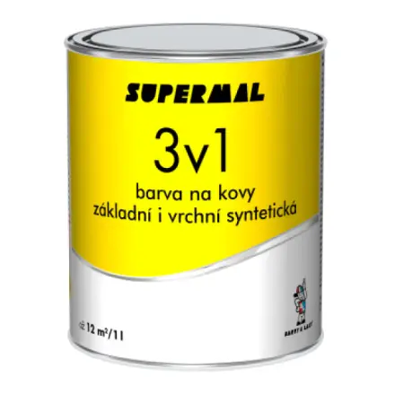 Barvy A Laky Hostivař Supermal 3v1 S2177 0100 bílá vrchní syntetická barva na kovy, 0,6 l