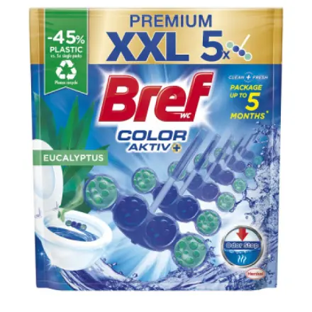 Henkel Čr Bref Color Aktiv Eucalyptus tuhý WC blok, 5× 50 g
