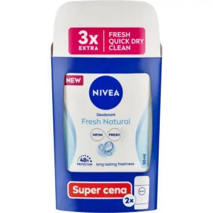 Beiersdorf Nivea Fresh Natural tuhý deodorant, 2× 50 ml deostick