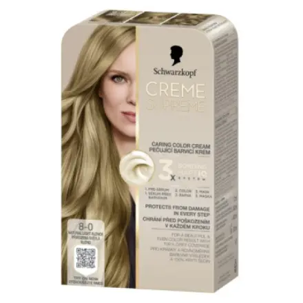 Henkel Schwarzkopf Creme Supreme barva na vlasy 8-0 přirozená světlá blond 60 ml