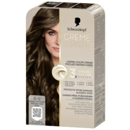 Henkel Schwarzkopf Creme Supreme barva na vlasy 6-0 přirozená tmavá blond 60 ml