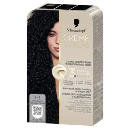 Henkel Schwarzkopf Creme Supreme barva na vlasy 1-1 chladná černá 60 ml