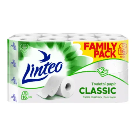 Toaletní papír Linteo Classic, 16 rolí, bílý, 2-vrstvý