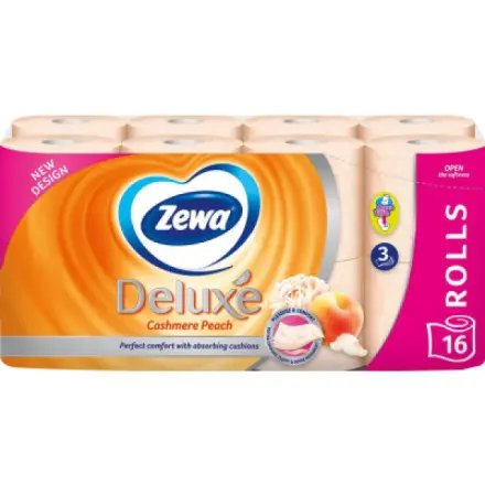 Essity Zewa Deluxe Cashmere Peach 3vrstvý toaletní papír, 16 rolí, 19,3 m role