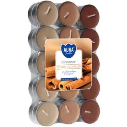 AURA Candles Vonná čajová svíčka Cinnamon pr. 3,9 cm, 30 ks